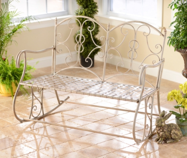  Vintage White Metal Rocking Bench