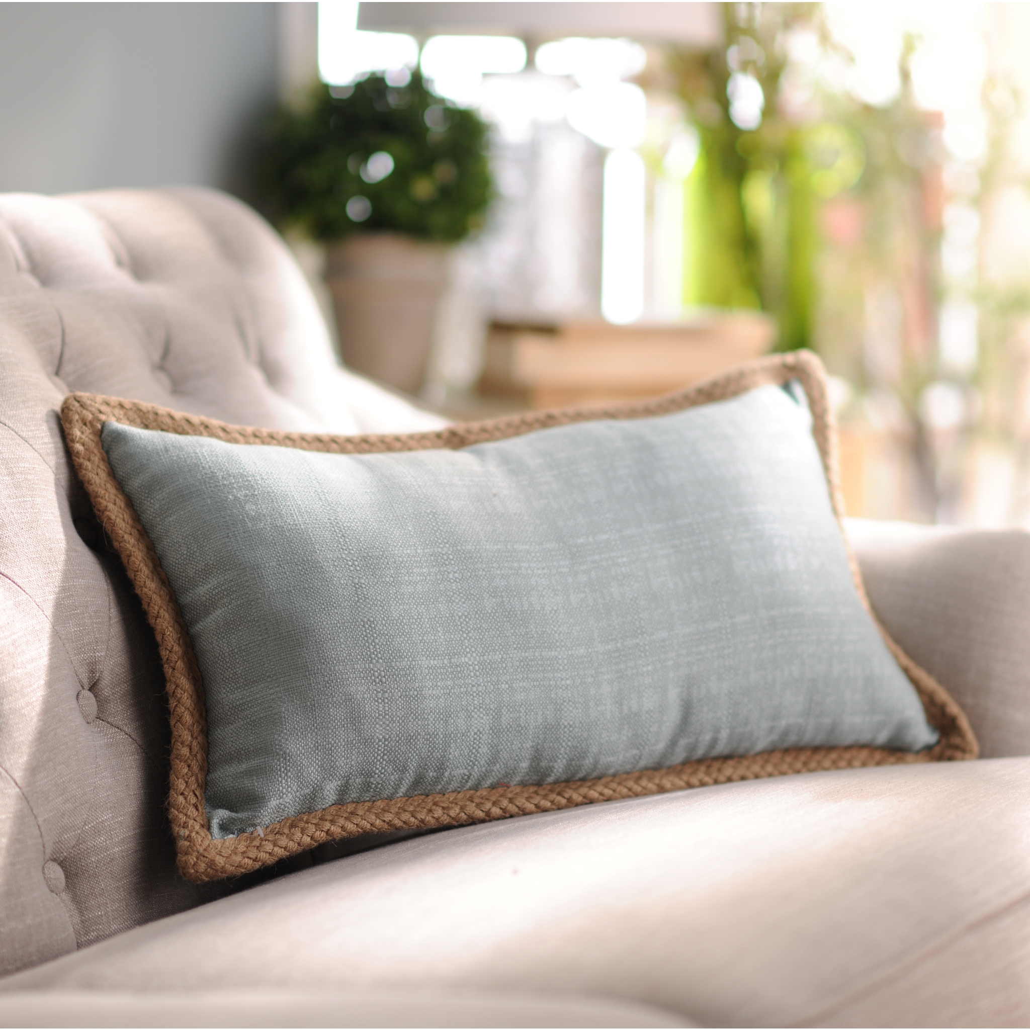 Blue Jute Linen Pillow, 24x14 Kirklands