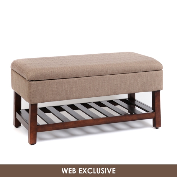  Tan Herringbone Storage Cocktail Bench