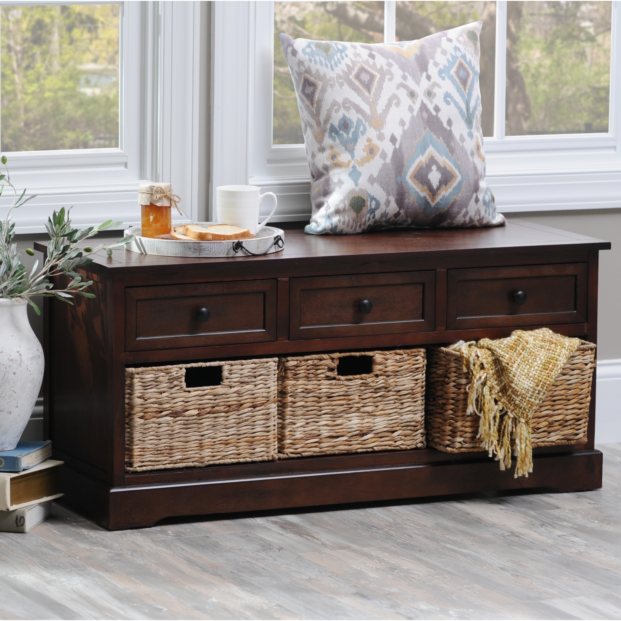 Brown 6Drawer Storage Bench with Baskets Kirklands