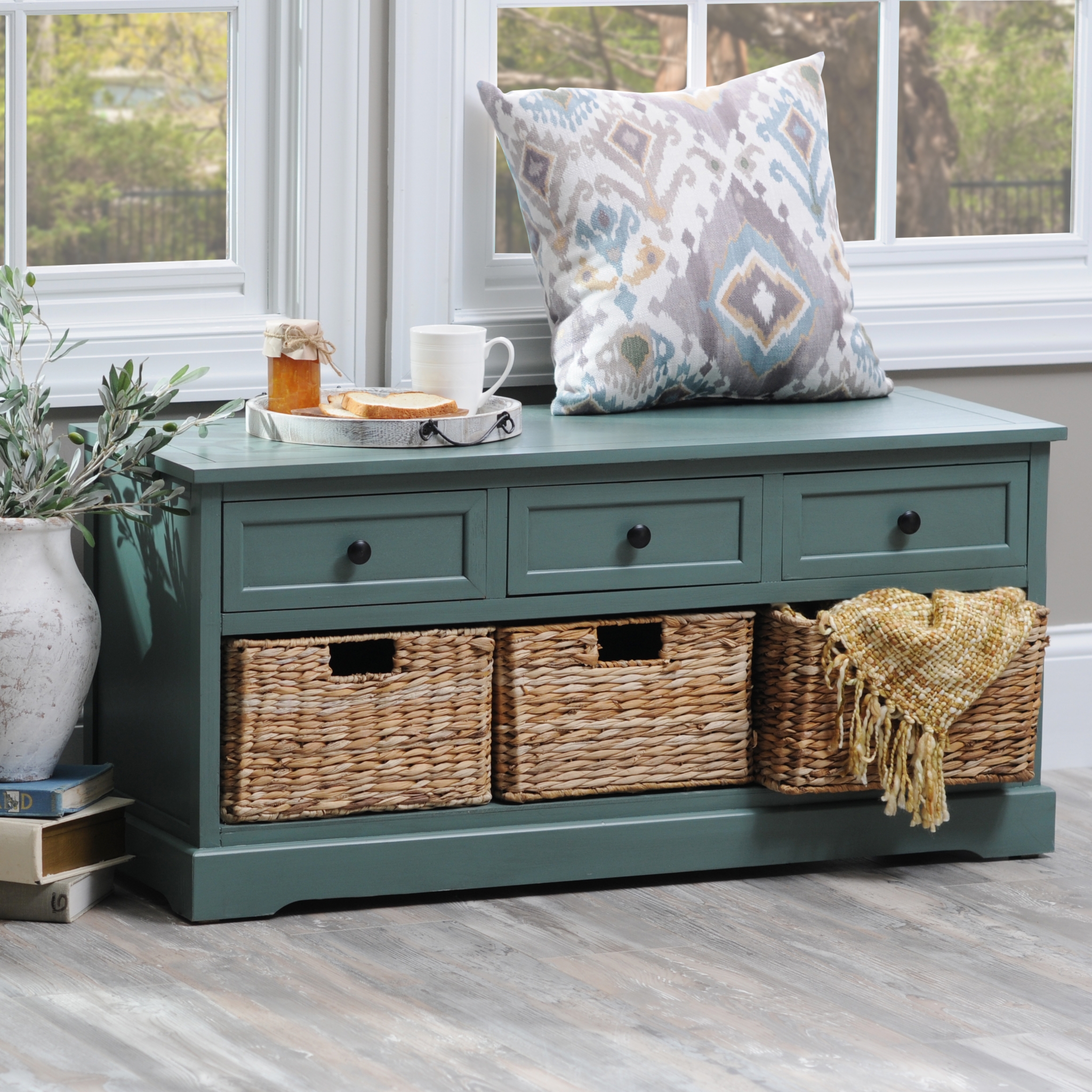 Blue 6Drawer Storage Bench with Baskets Kirklands