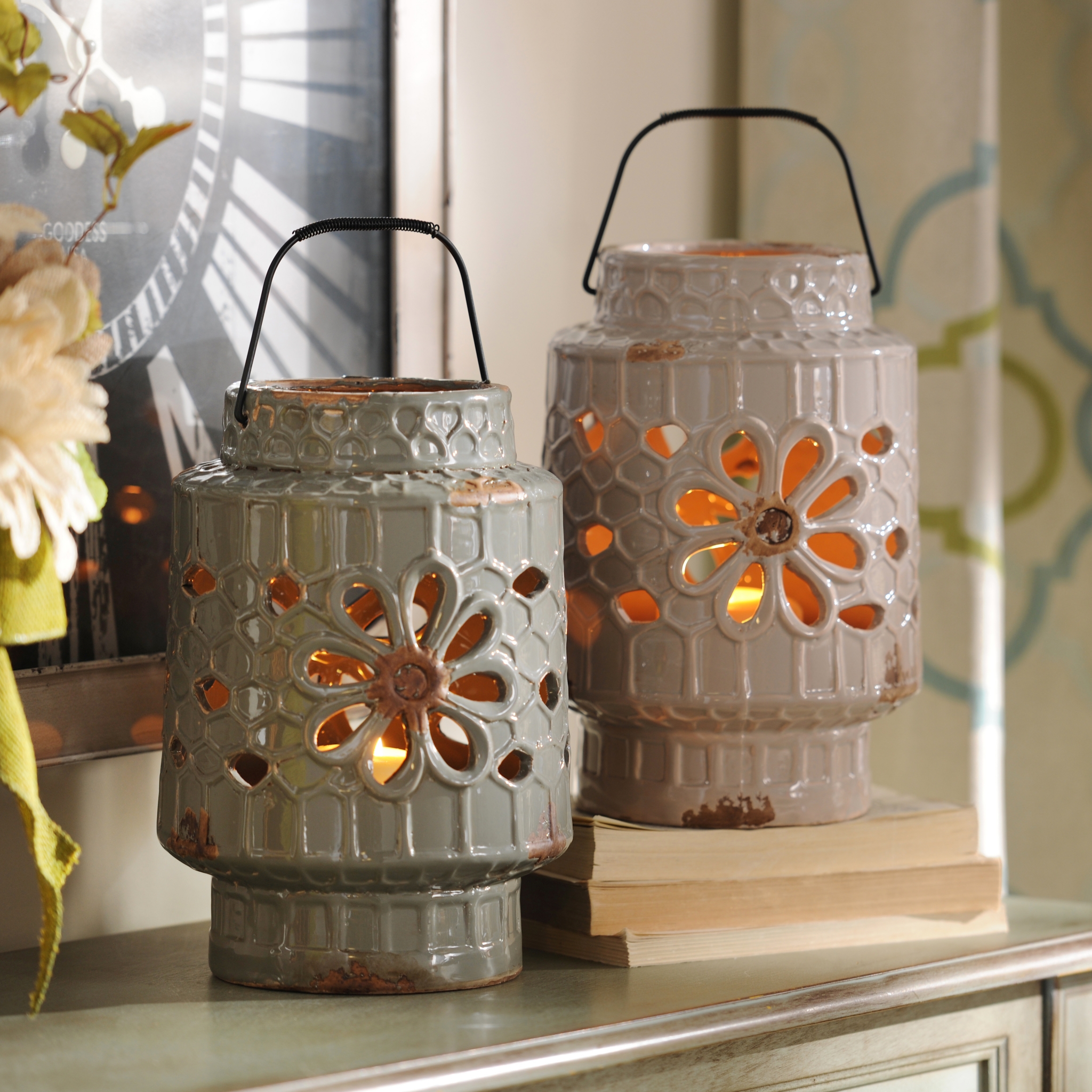 Ceramic Floral CutOut Lantern Kirklands