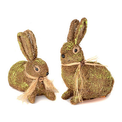 Brown Moss Bunny Statues, Set of 2