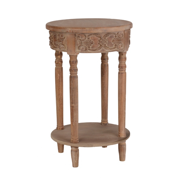 Natural Carved Round End Table Kirklands