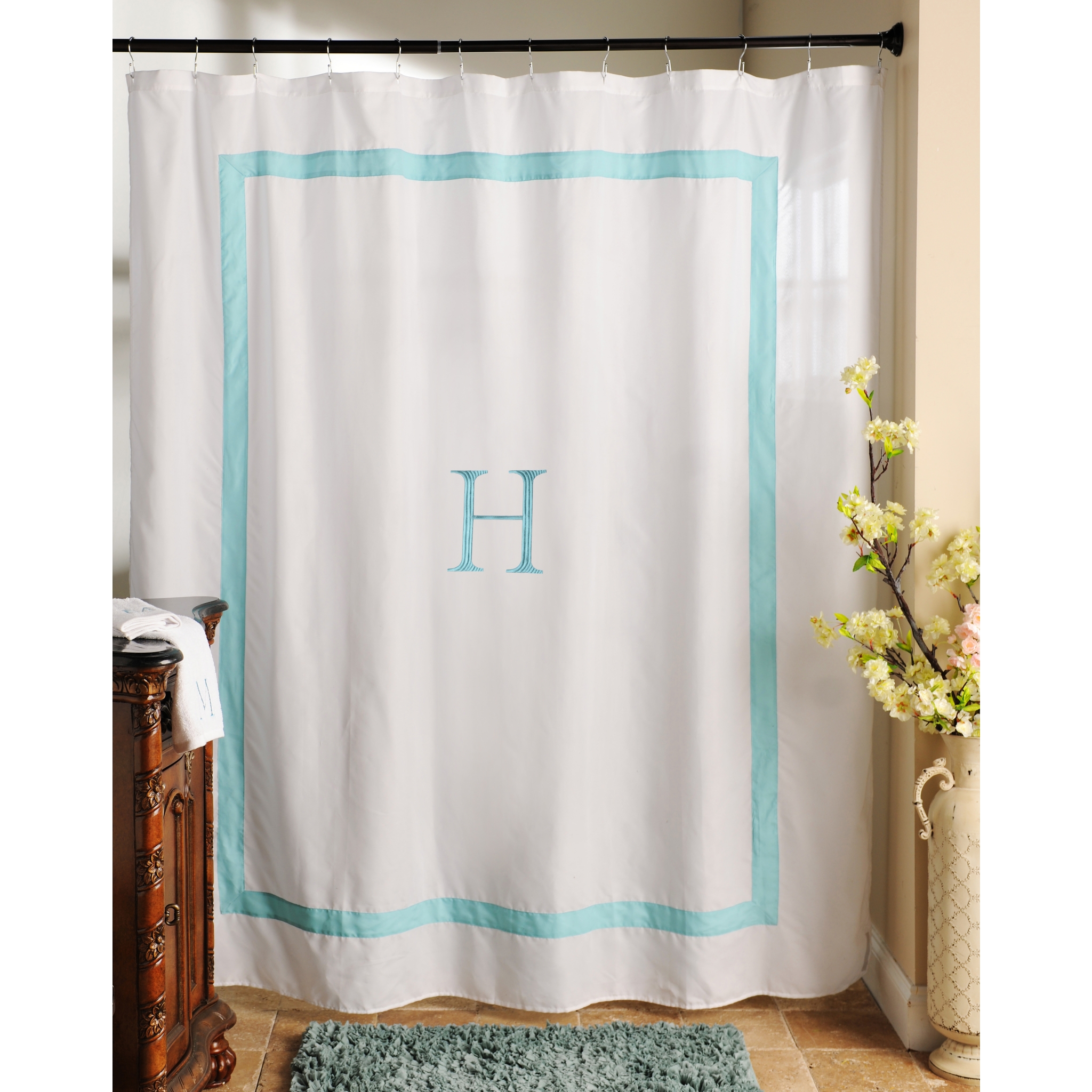 Aqua Monogram H Shower Curtain Kirklands