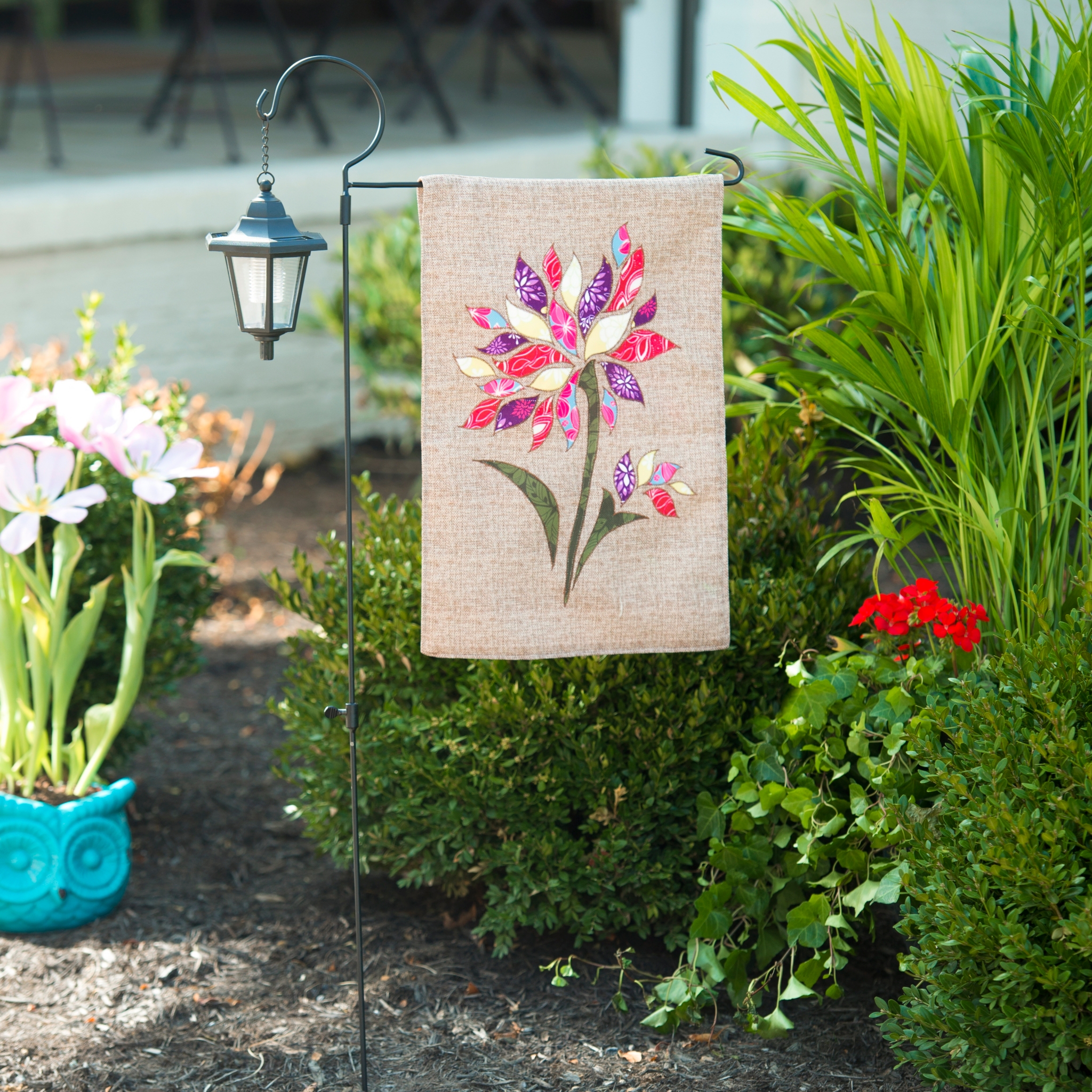 Burlap Patchwork Flower Flag & Lantern Set Kirklands