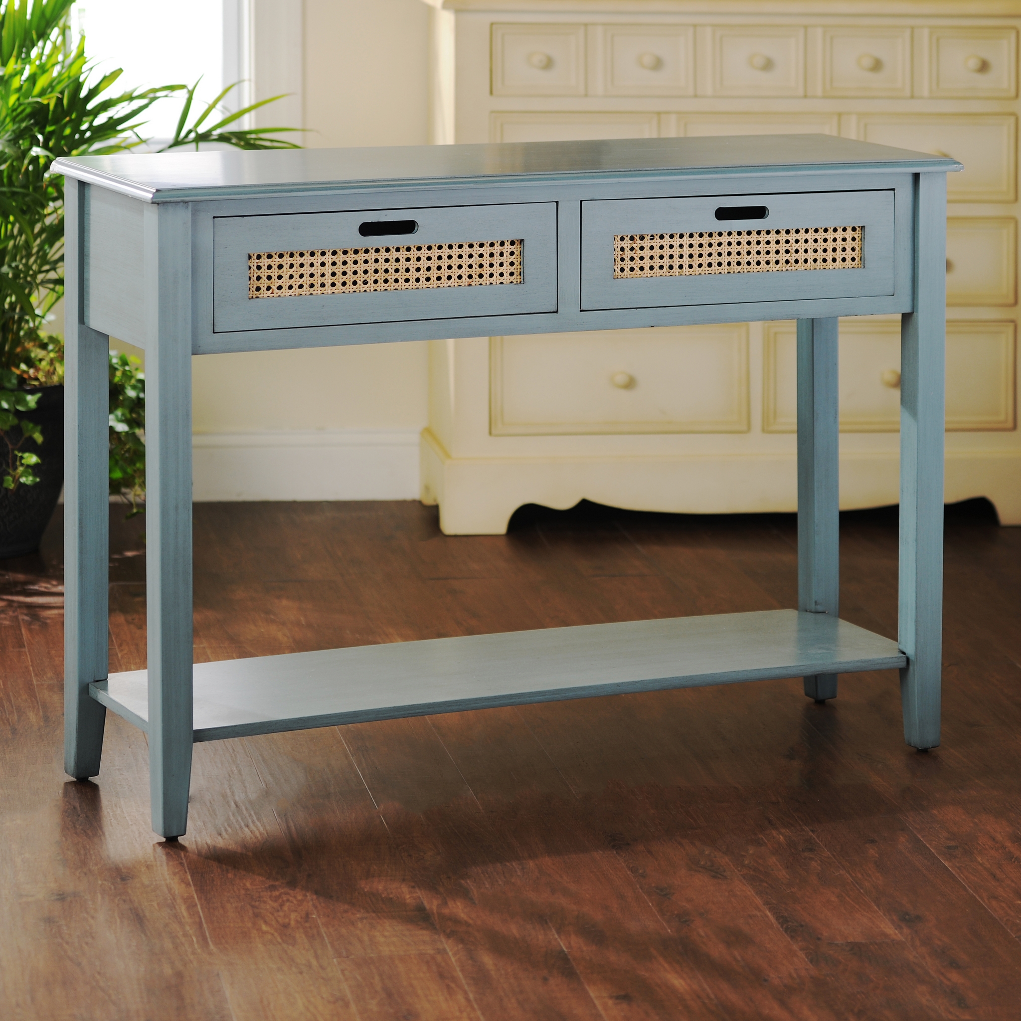 Blue Cane Storage Console Table Kirklands