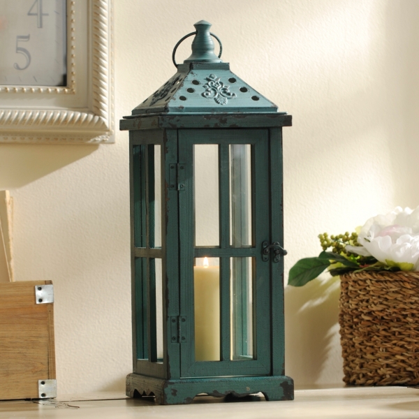 Distressed Turquoise Lantern