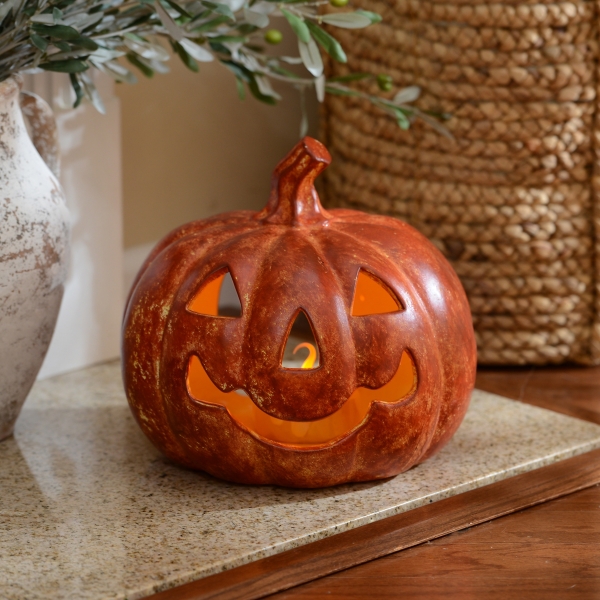 Terra Cotta LED Jack-O-Lantern | Kirklands