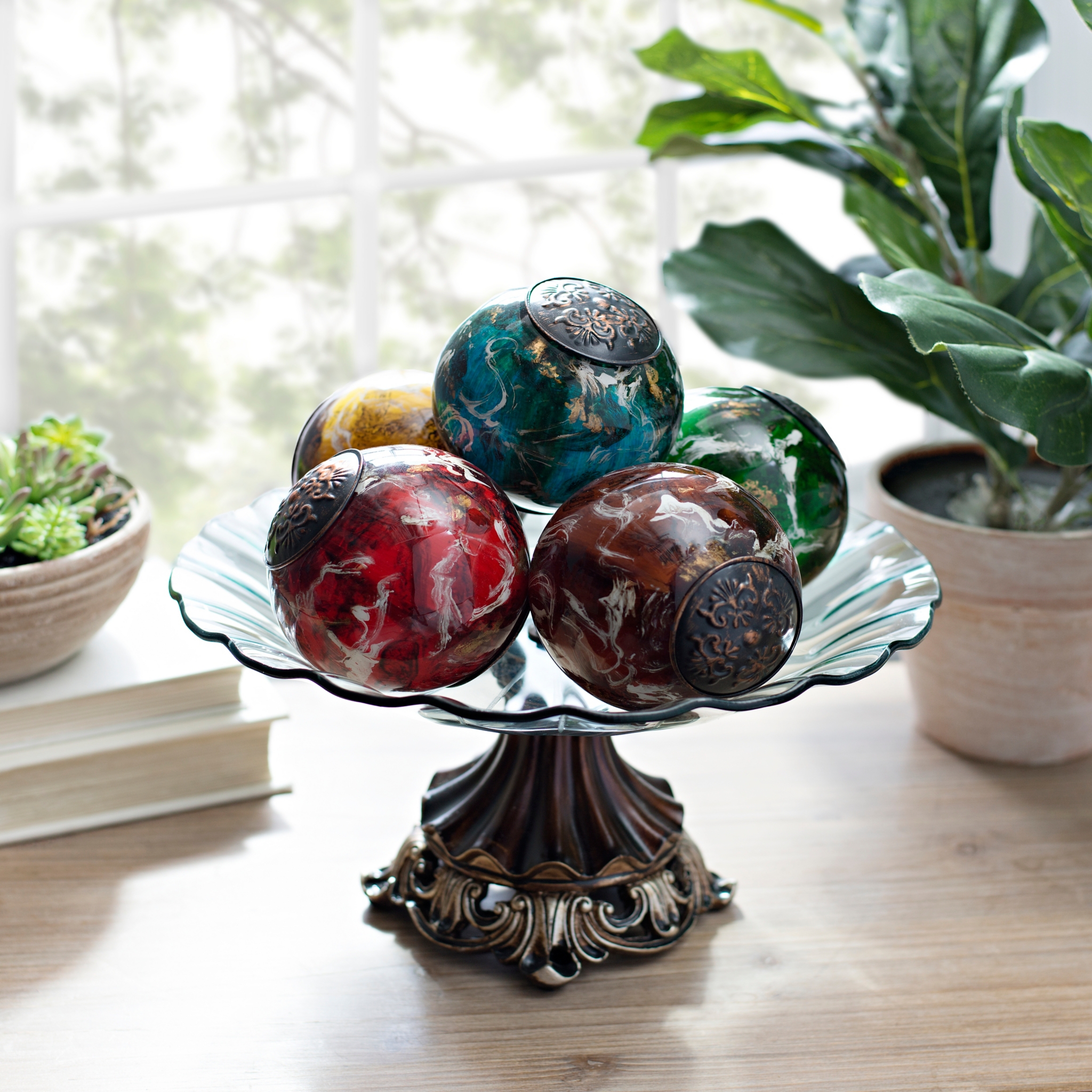 Marbled Glass Orb and Bowl Set, 6pc. Kirklands