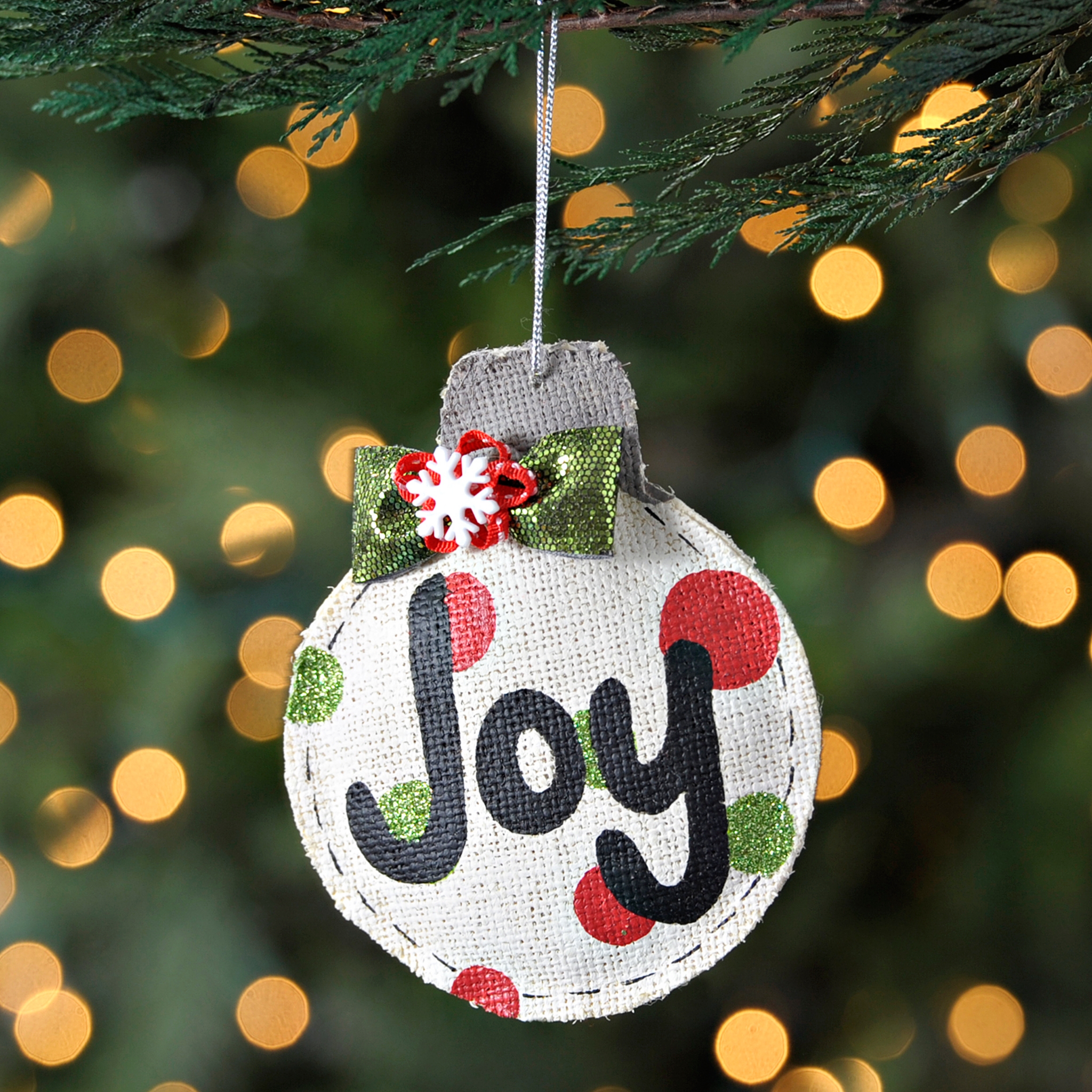 Polka Dot Burlap Joy Ornament Kirklands