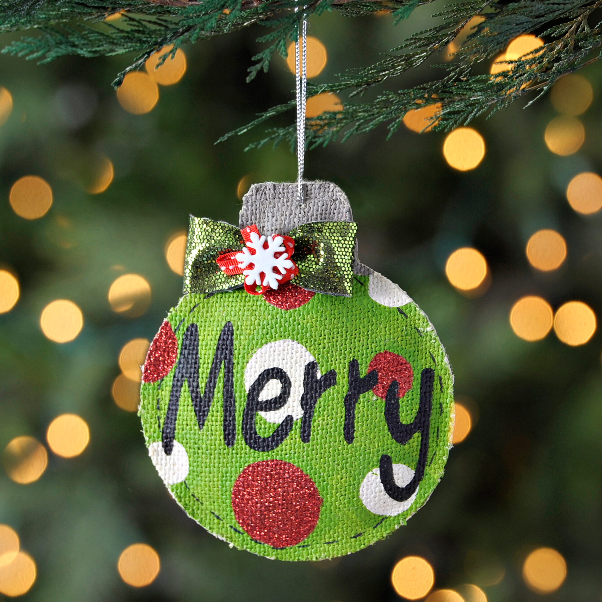 Polka Dot Burlap Merry Ornament Kirklands
