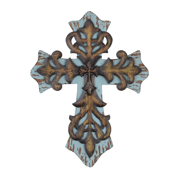 Distressed Blue & Bronze Cross Kirklands