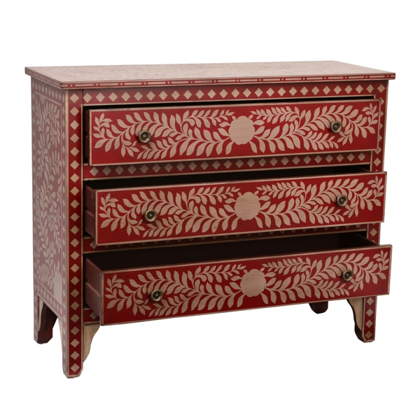 Red & Cream Leaf 3Drawer Chest Kirklands