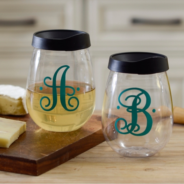 Monogram Stemless Acrylic Wine Glasses Kirklands