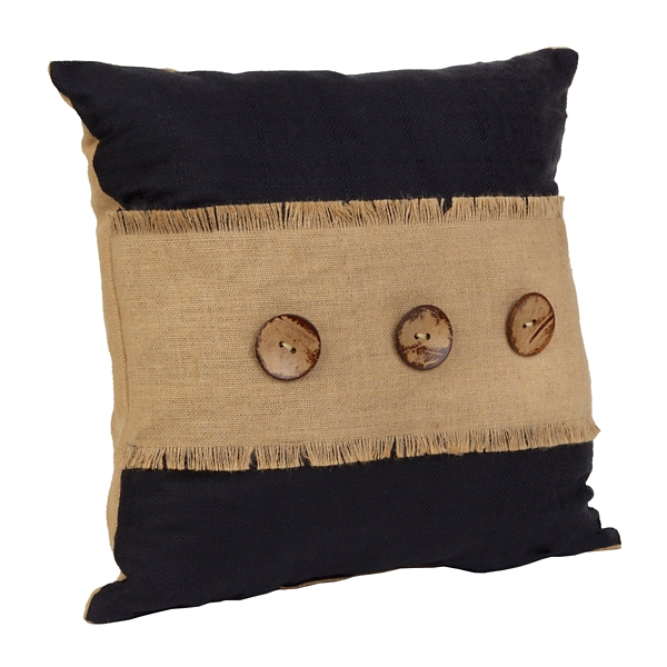 Black Linen and Burlap Button Pillow Kirklands
