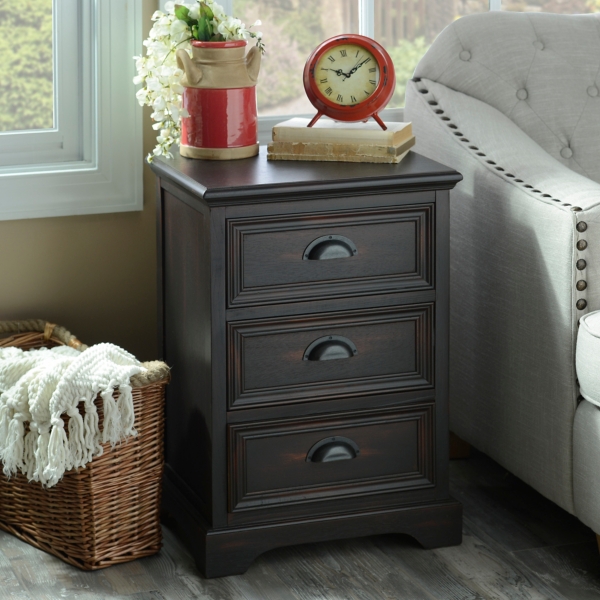 Espresso Farmhouse 3Drawer Side Table Kirklands