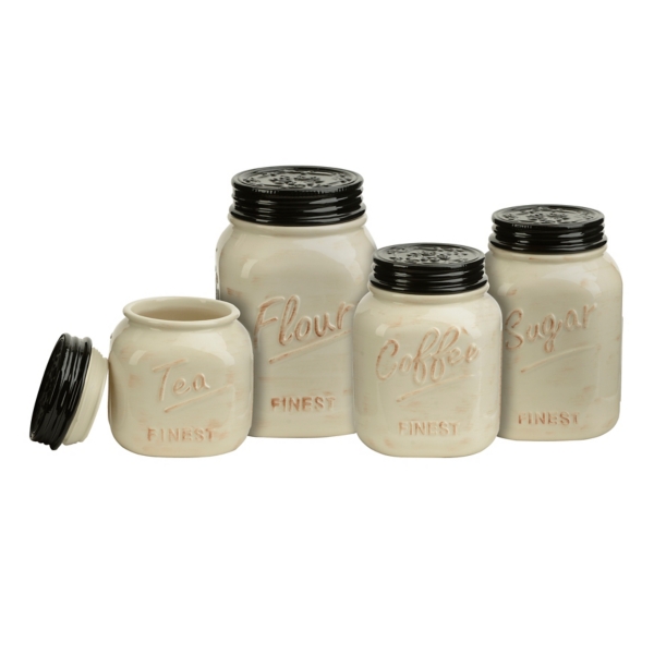 Ivory and Black Kitchen Canisters, Set of 4 Kirklands