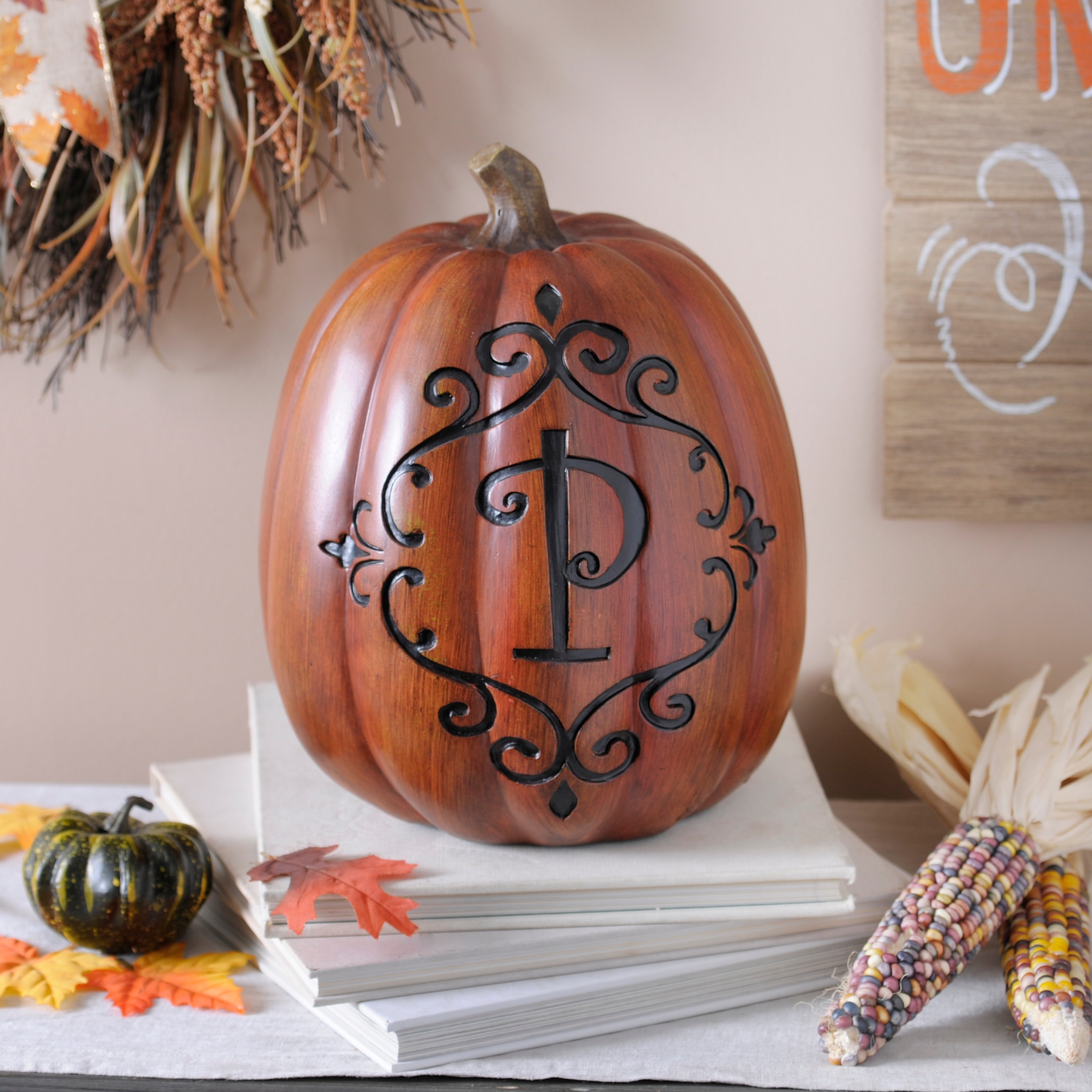 Orange & Black Monogram P Pumpkin Kirklands