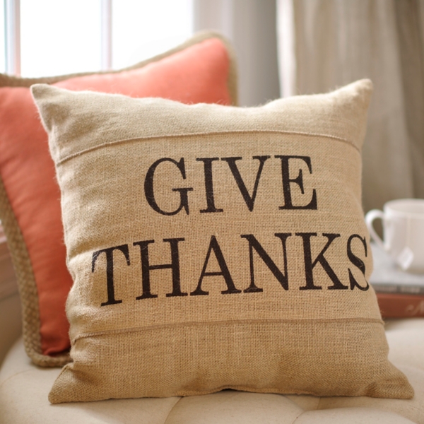 Give Thanks Burlap Pillow Kirklands