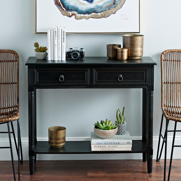 Black Wooden 2Drawer Console Table Kirklands