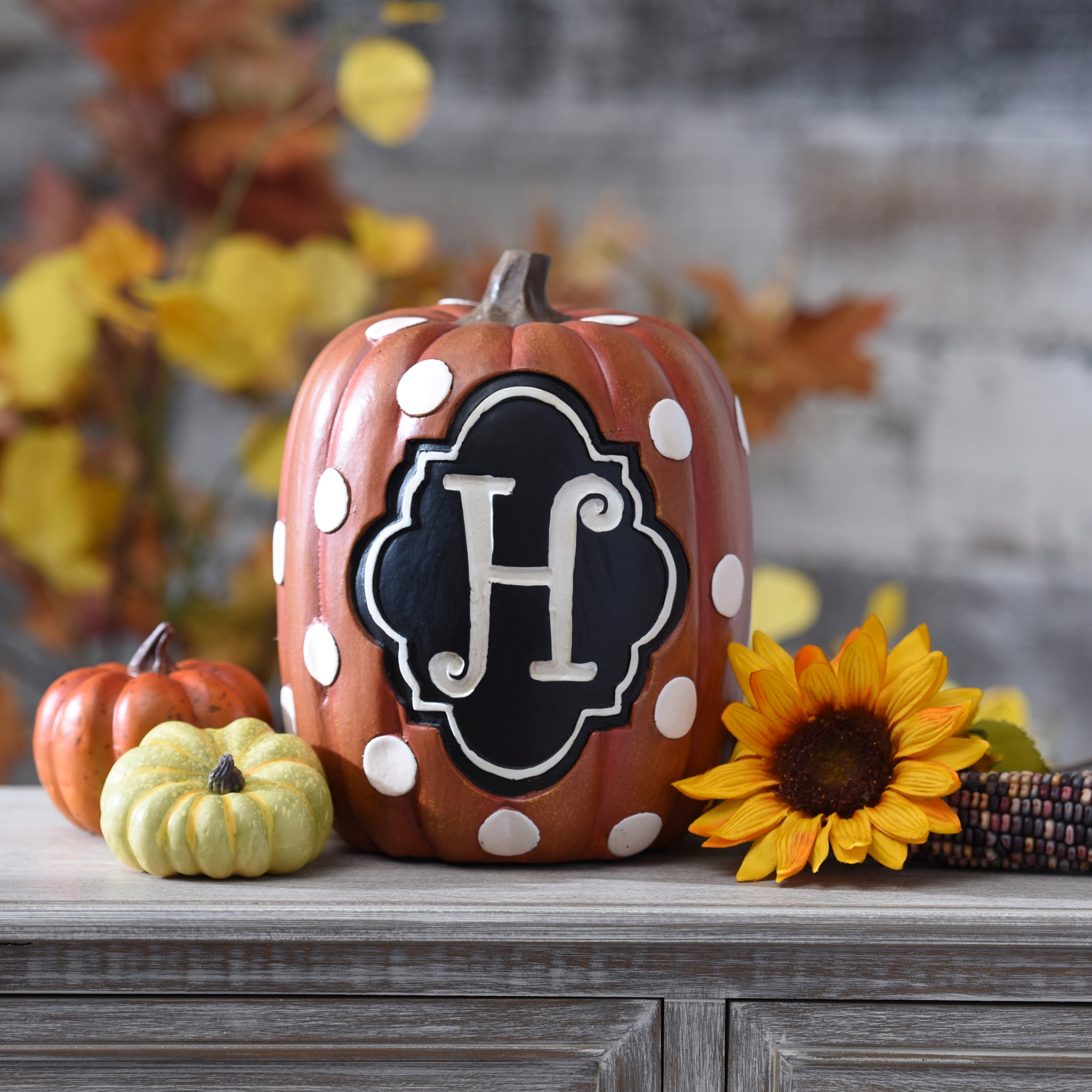Polka Dot Monogram H Pumpkin Kirklands