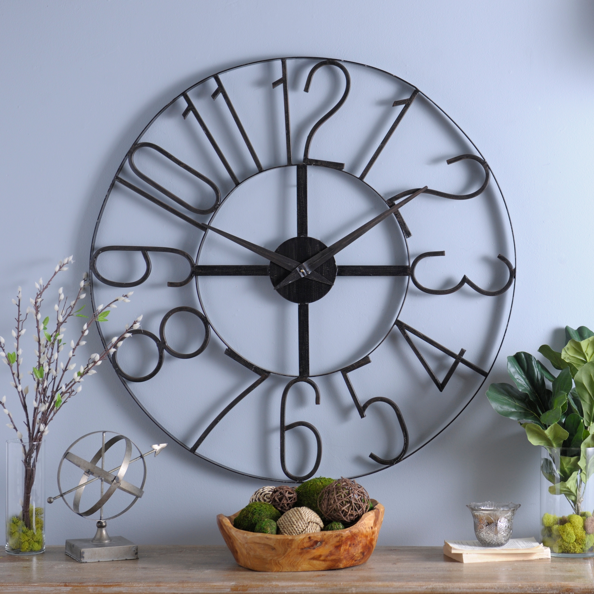 Distressed Black Open Face Clock Kirklands