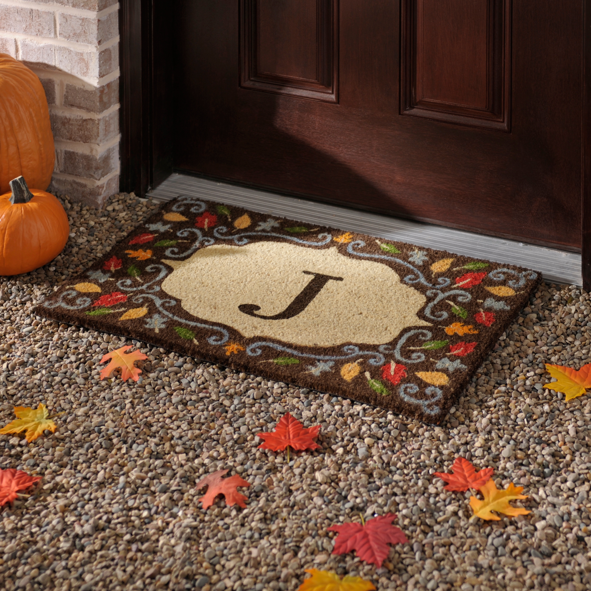 Monogram J Harvest Leaf Doormat Kirklands