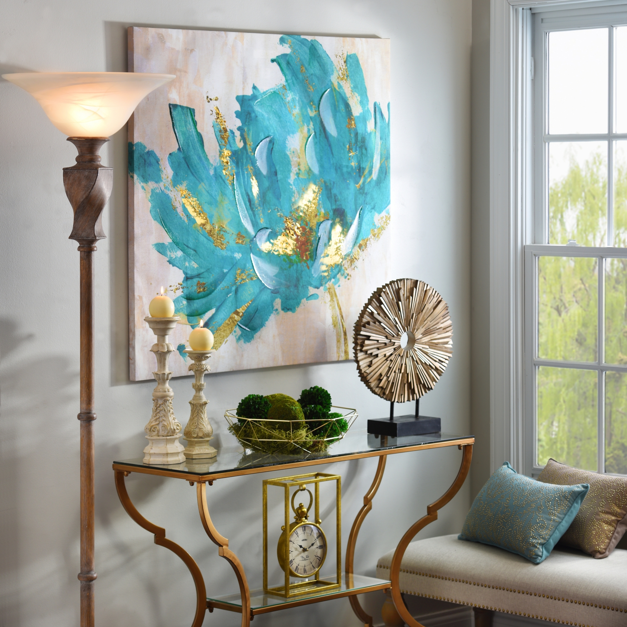 Turquoise and Gold Flower Canvas Art Print Kirklands