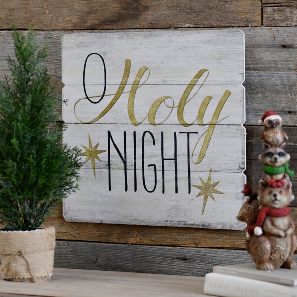 Oh Holy Night Wood Plank Plaque