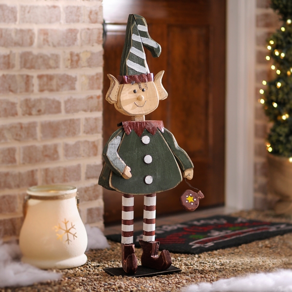Distressed Wooden Elf Statue Kirklands