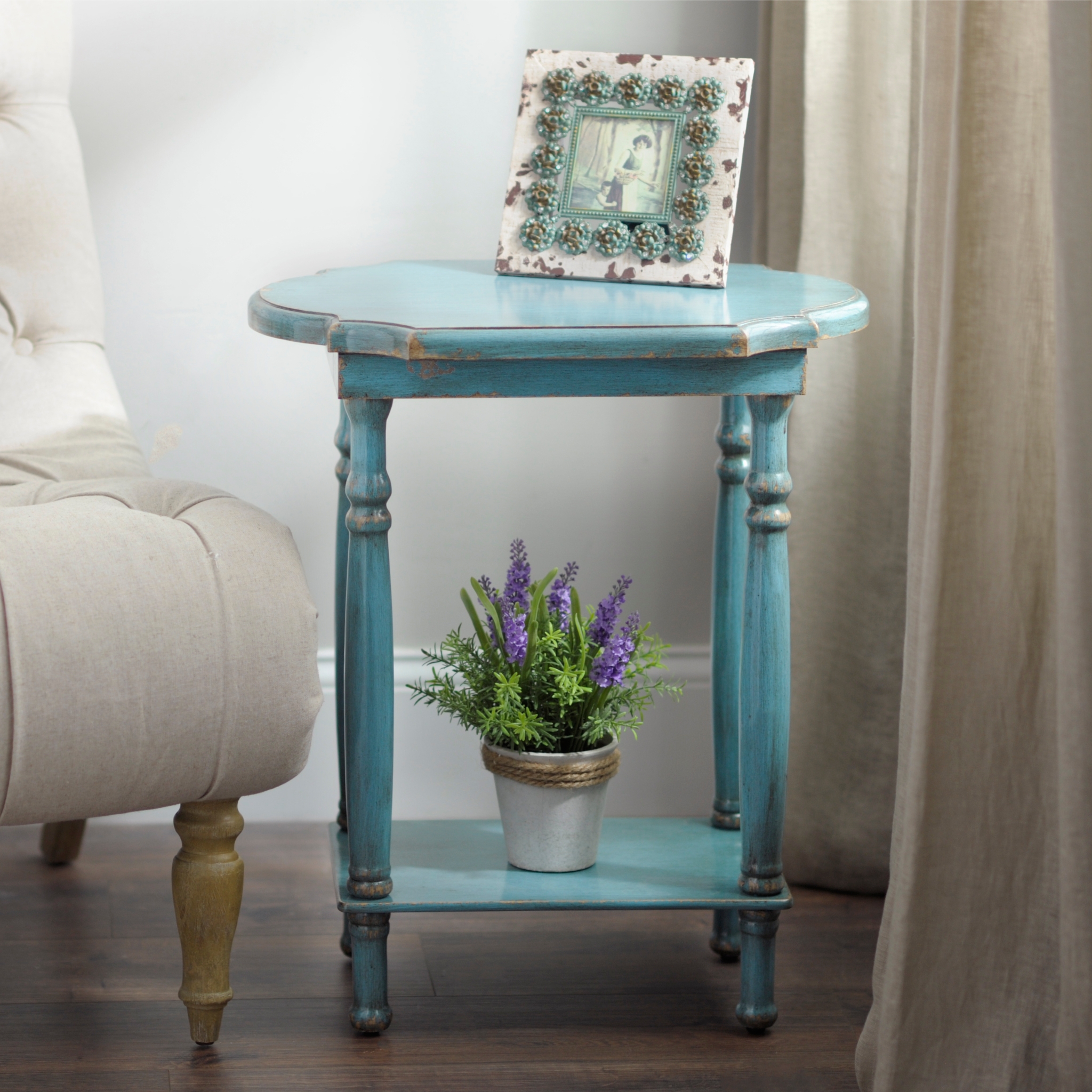 Rectangle Turquoise Scalloped Accent Table Kirklands