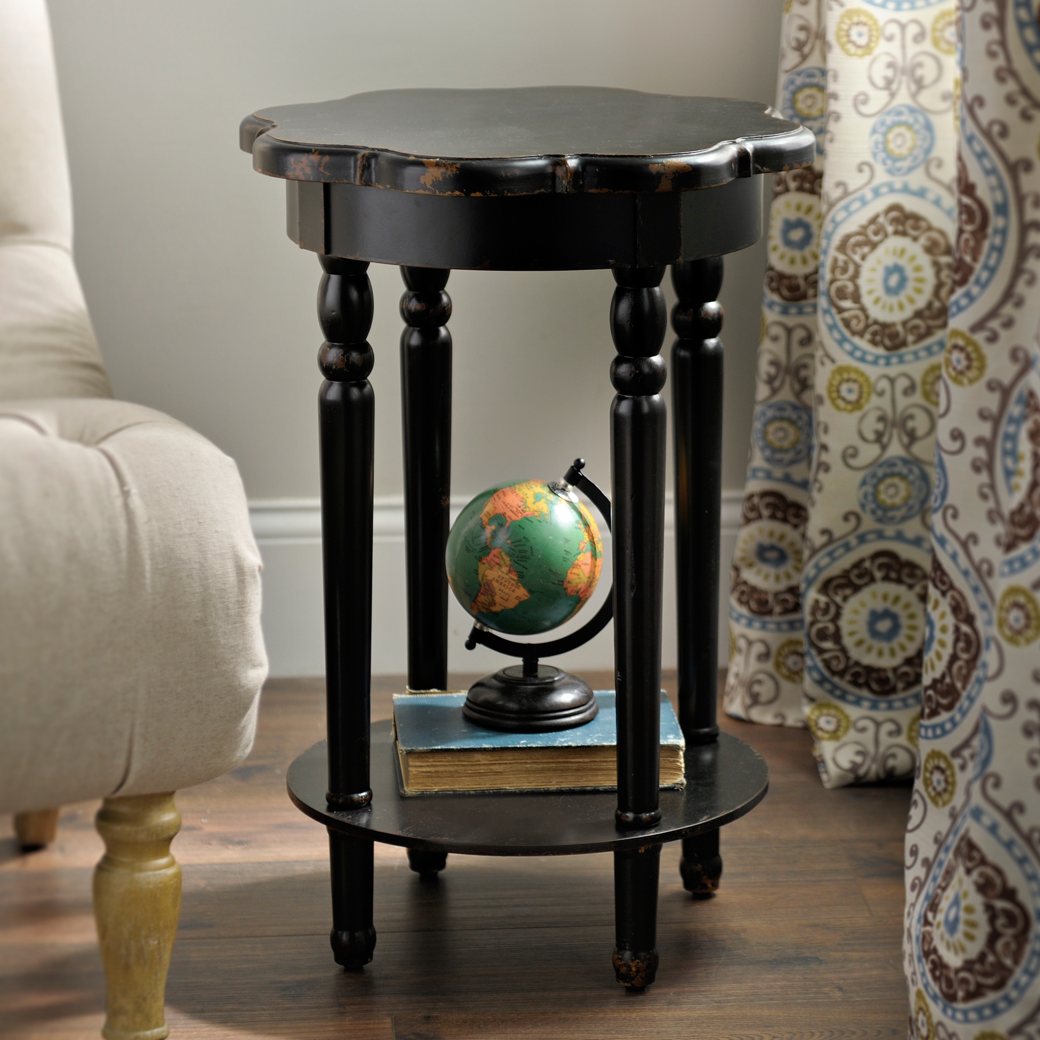 Round Black Scalloped Accent Table Kirklands