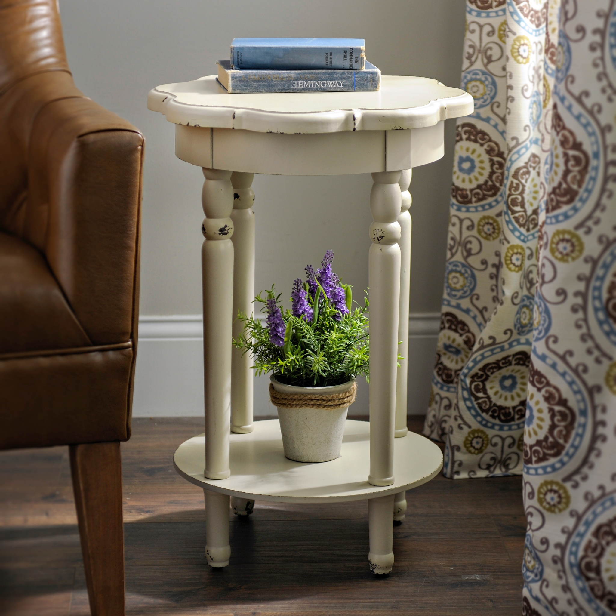 Round Ivory Scalloped Accent Table Kirklands
