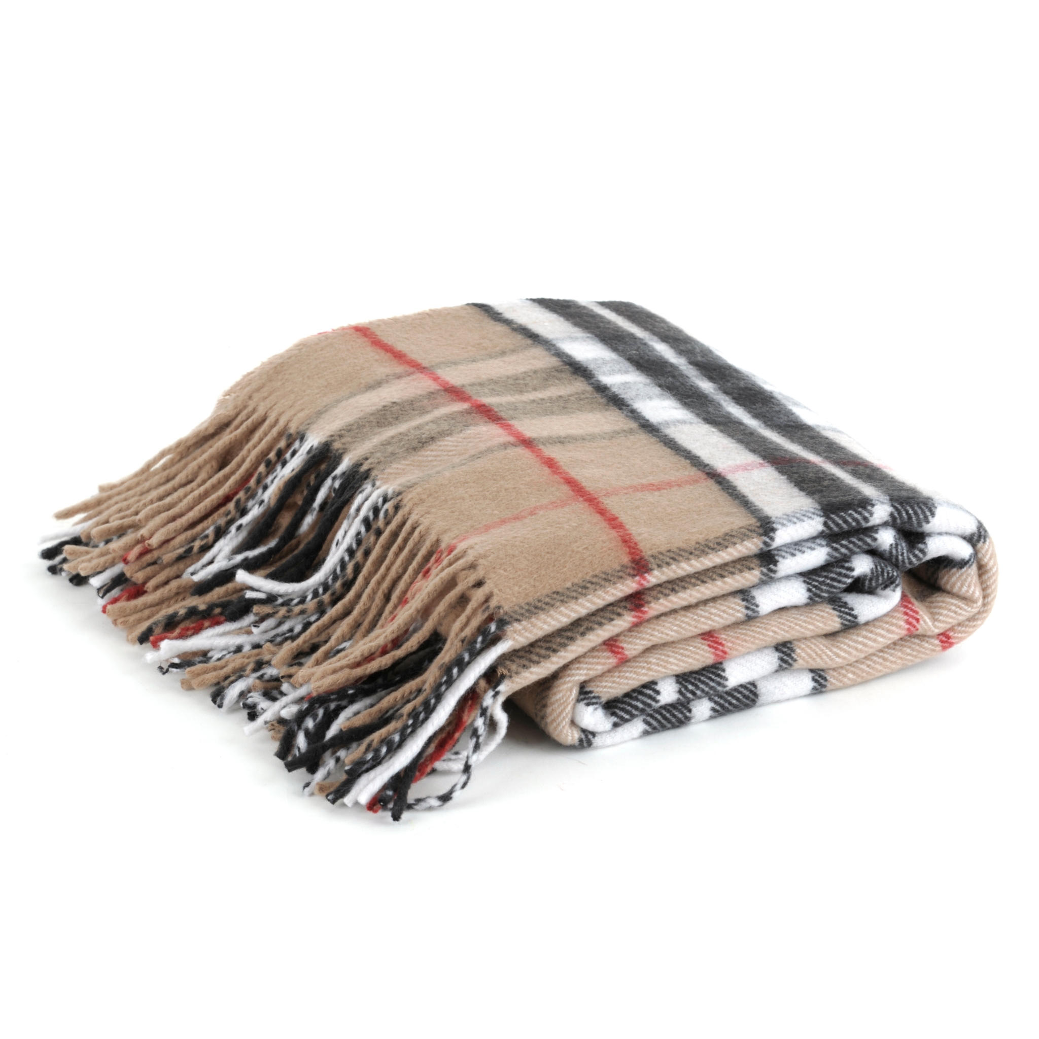 Black and Tan Plaid Throw Blanket with Fringe Kirklands