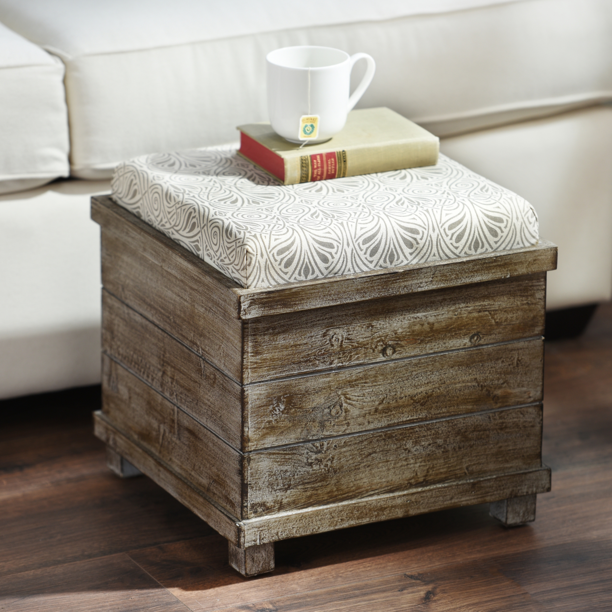 Taupe & Cream Reversible Tabletop Storage Ottoman Kirklands