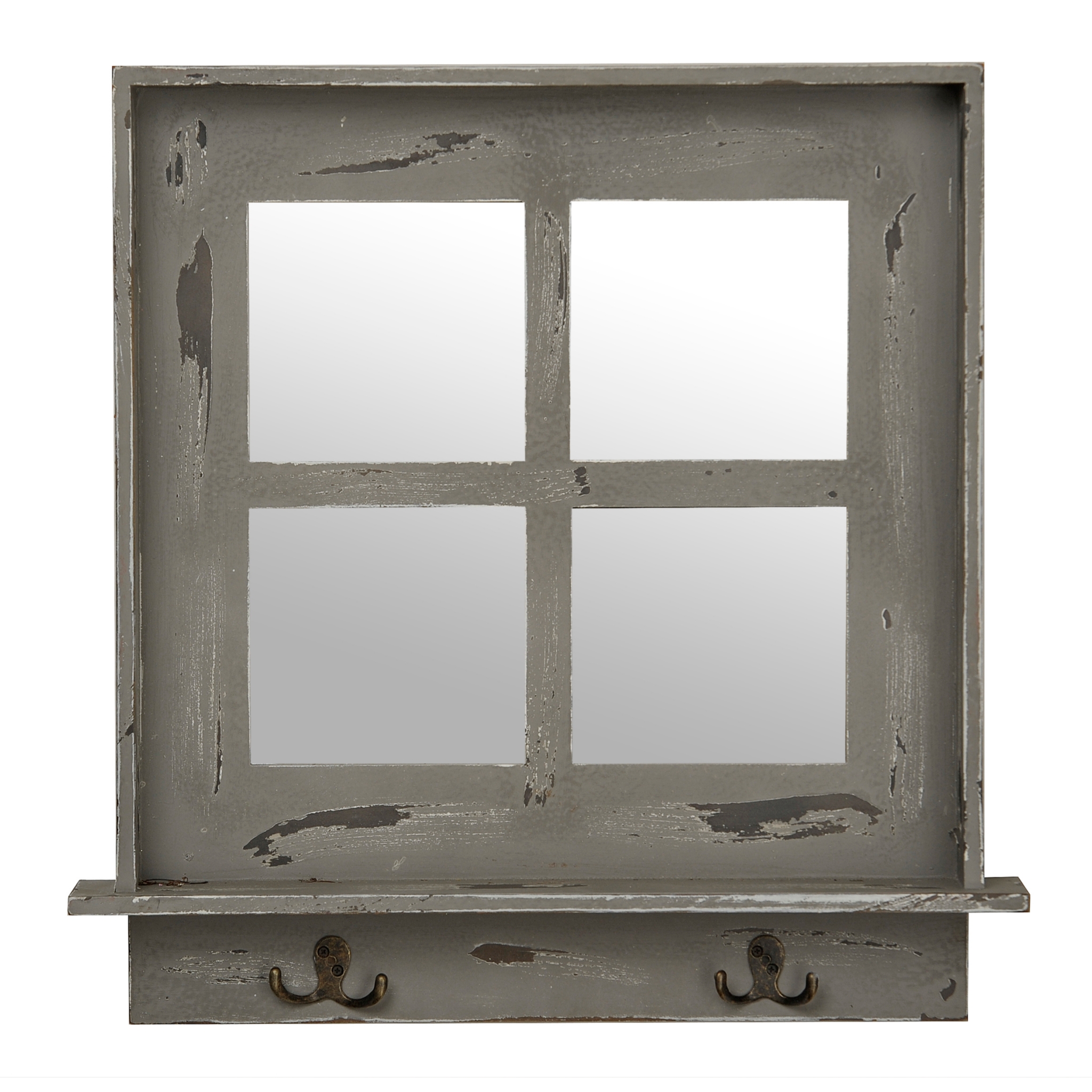 Gray Window Pane Wall Shelf Mirror with Hooks Kirklands