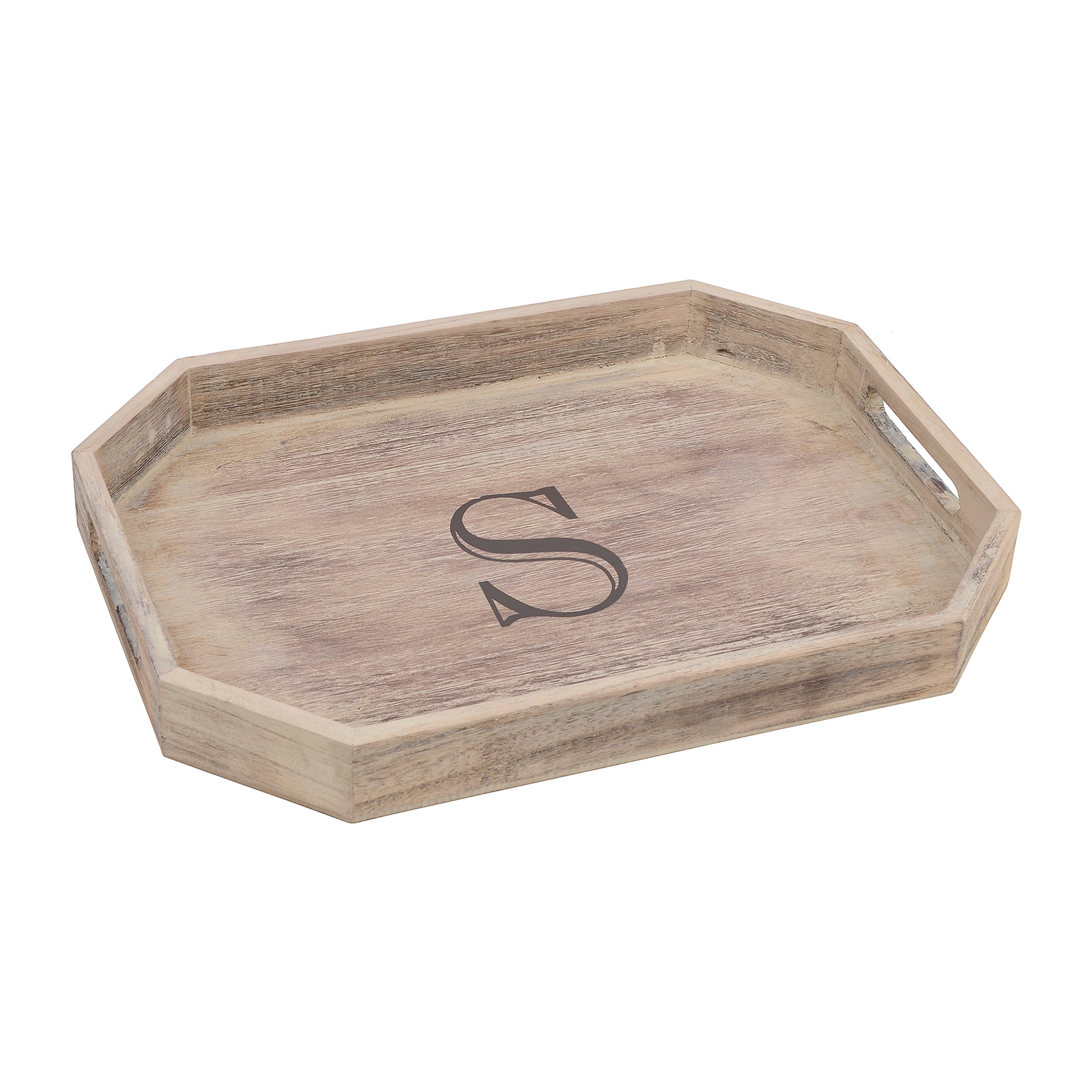 Whitewash Monogram S Wooden Tray Kirklands