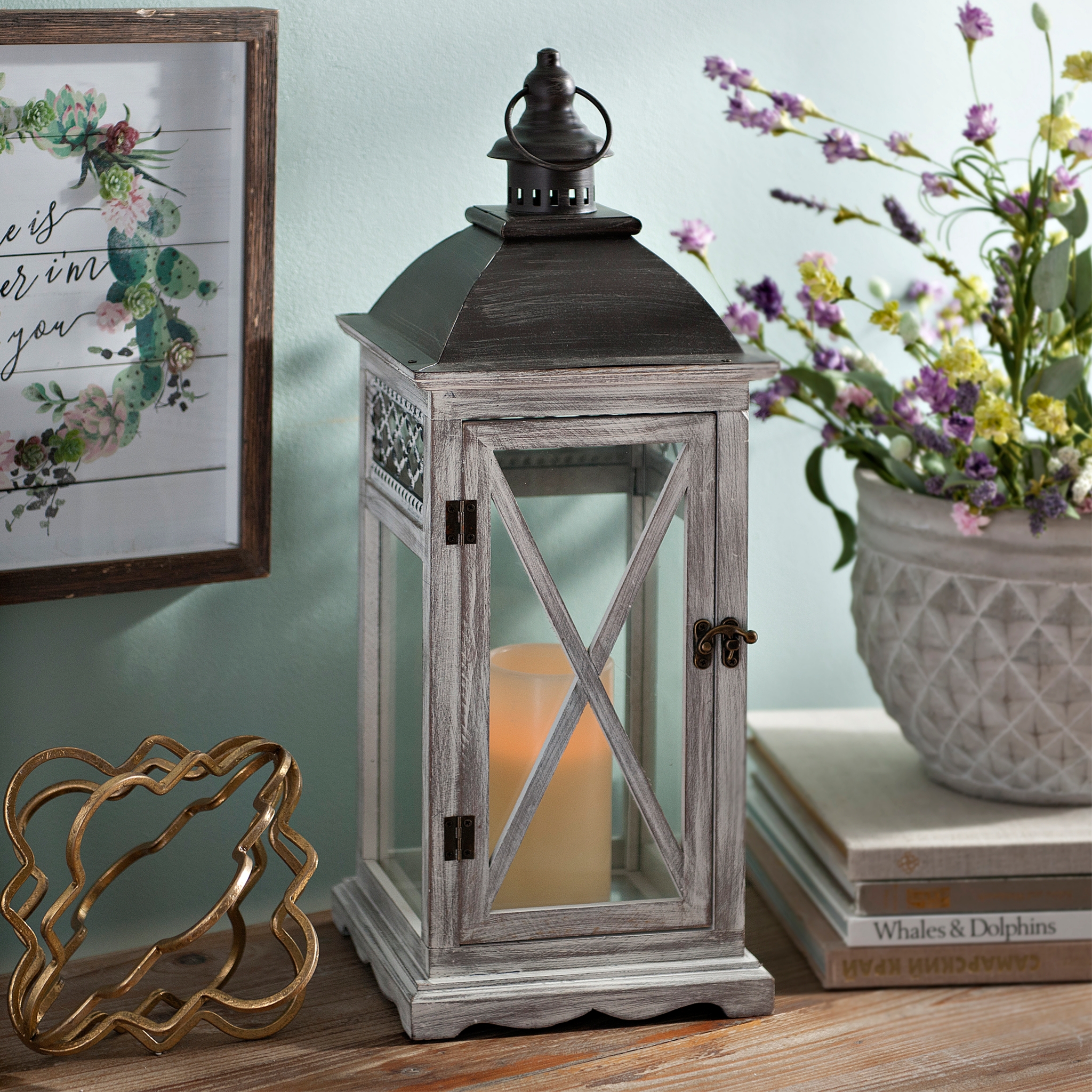 Gray Lattice Wood Lantern Kirklands