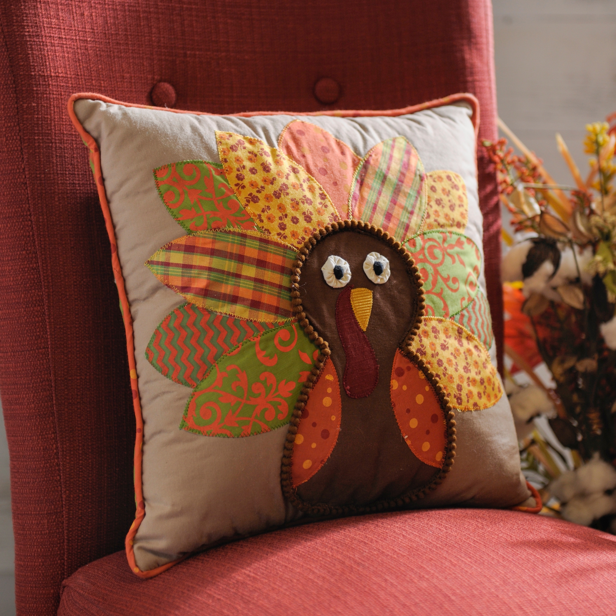 Patchwork Turkey Harvest Pillow Kirklands