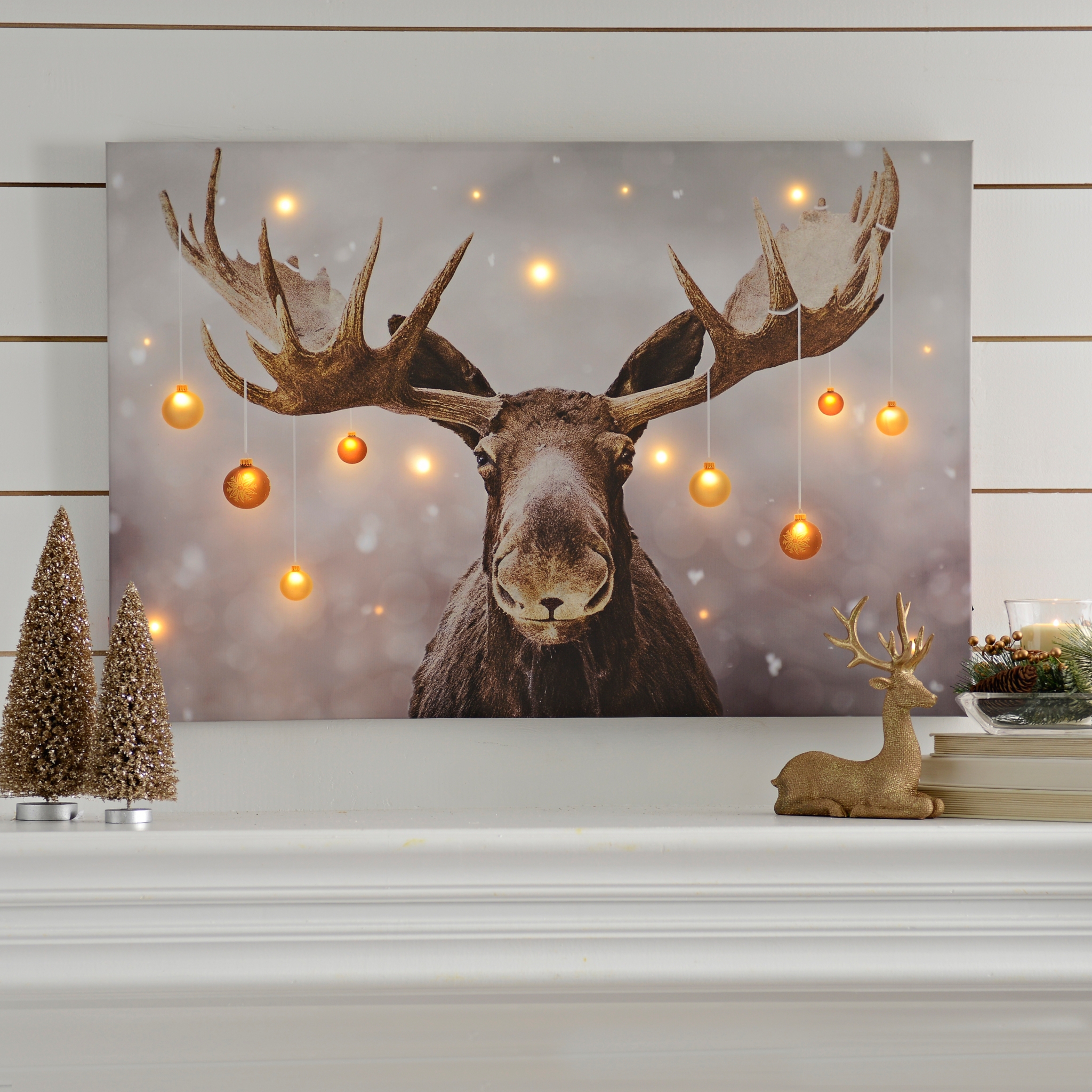 Holiday Moose LED Canvas Art Print Kirklands