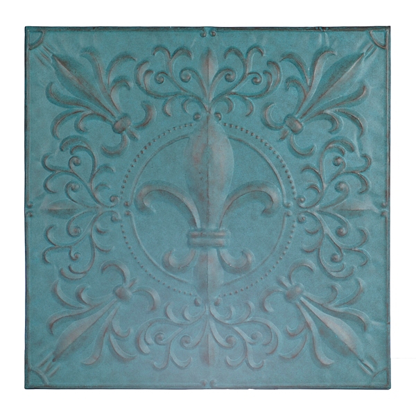 Turquoise FleurdeLis Tile Metal Plaque Kirklands