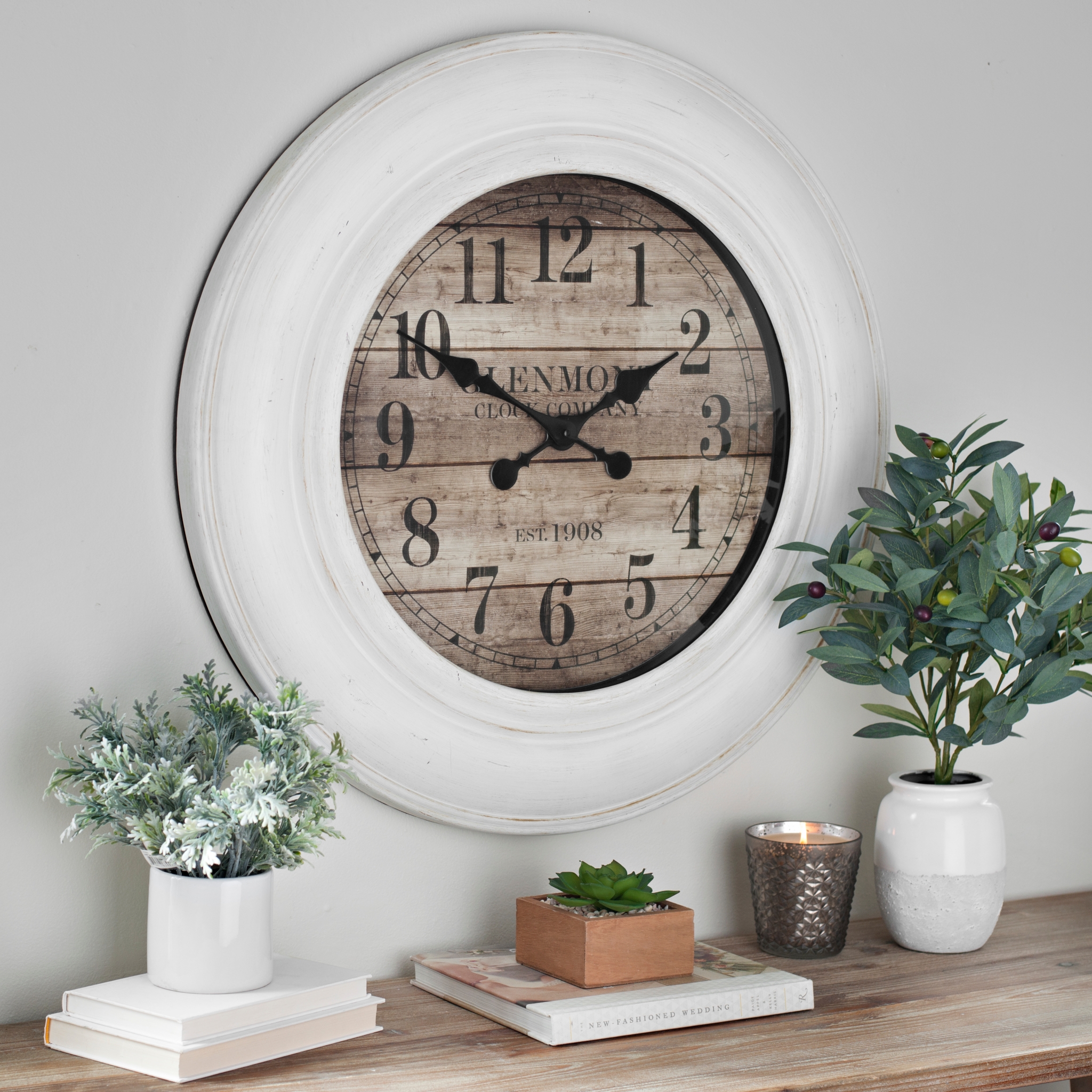 White Wash Wood Slat Wall Clock Kirklands