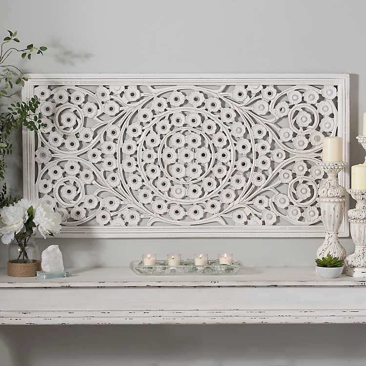 White Daisy Carved Wood Wall Panel Kirklands