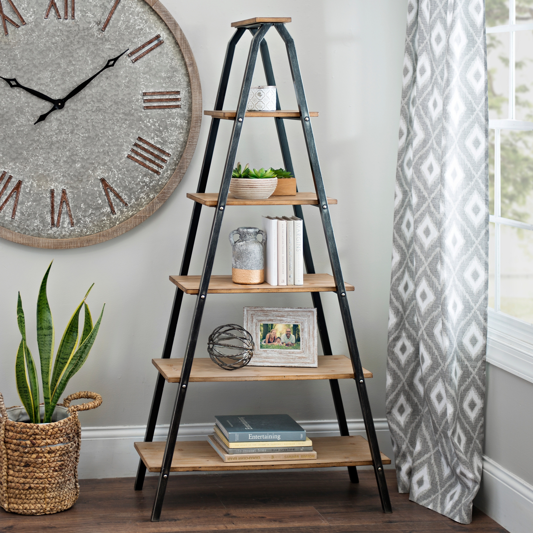 Industrial 5Tier Metal and Wood Ladder Shelf Kirklands