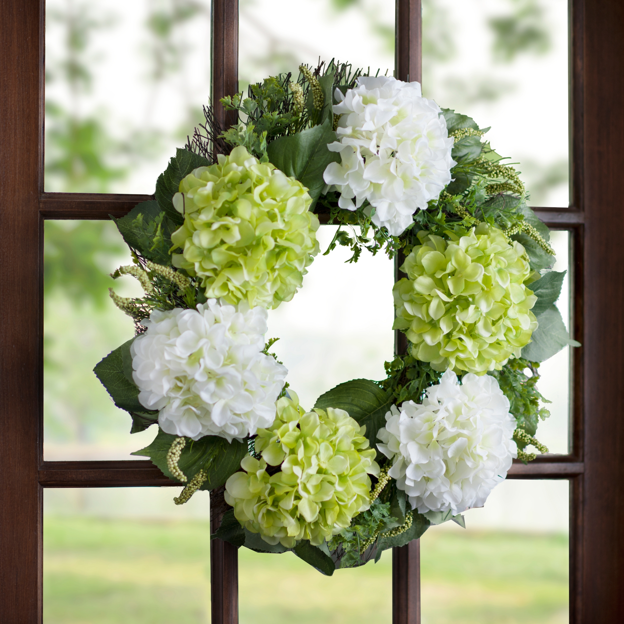 Green and White Hydrangea Wreath Kirklands