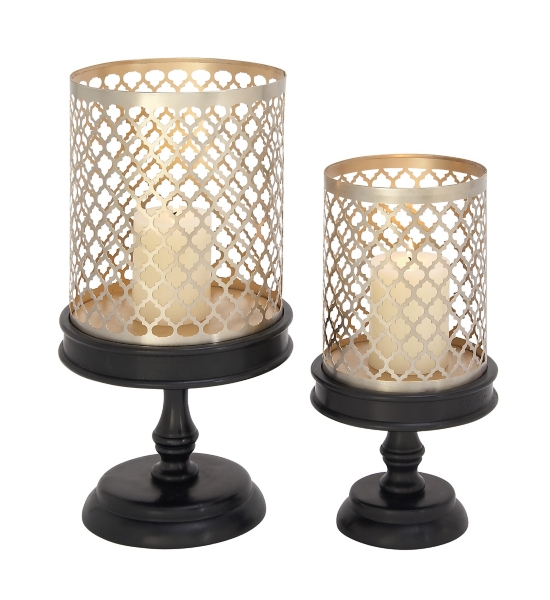 Quatrefoil Metal and Wood Candle Holders, Set of 2 Kirklands