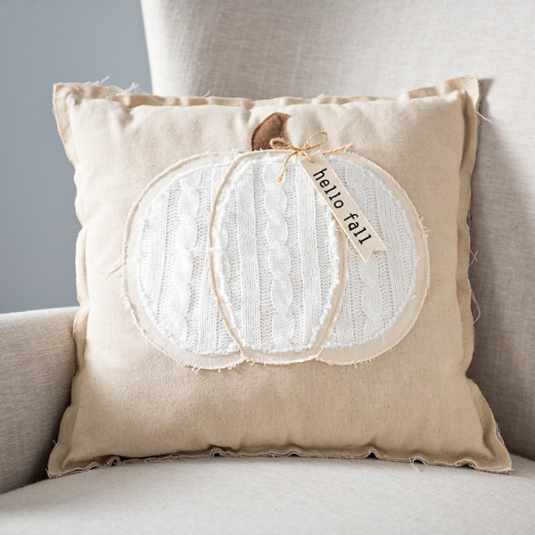 Hello Fall Cable Knit Pumpkin Pillow Kirklands