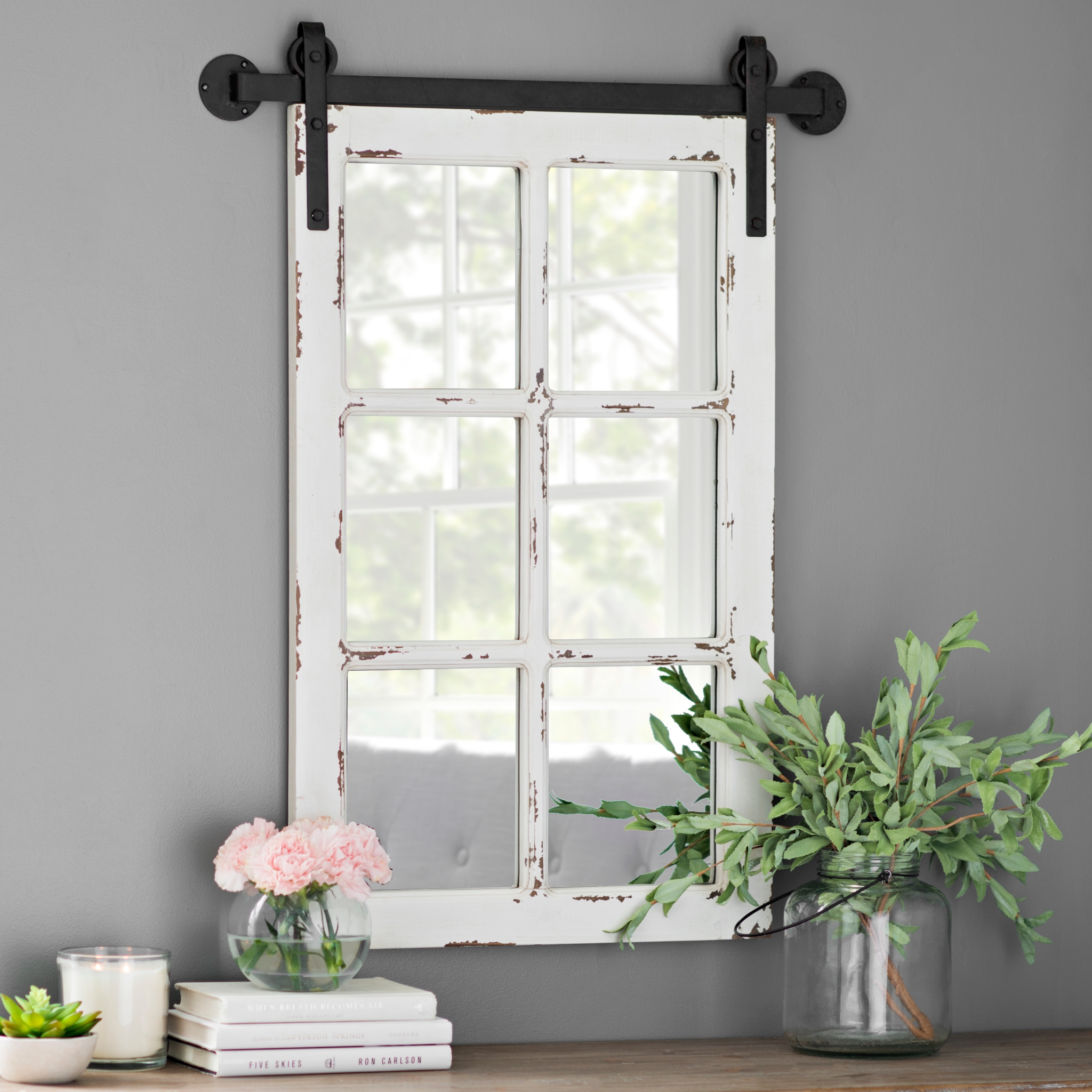 Rustic Antique White Farmhouse Mirror Kirklands