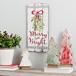 Merry and Bright Wooden Plank Wall Plaque